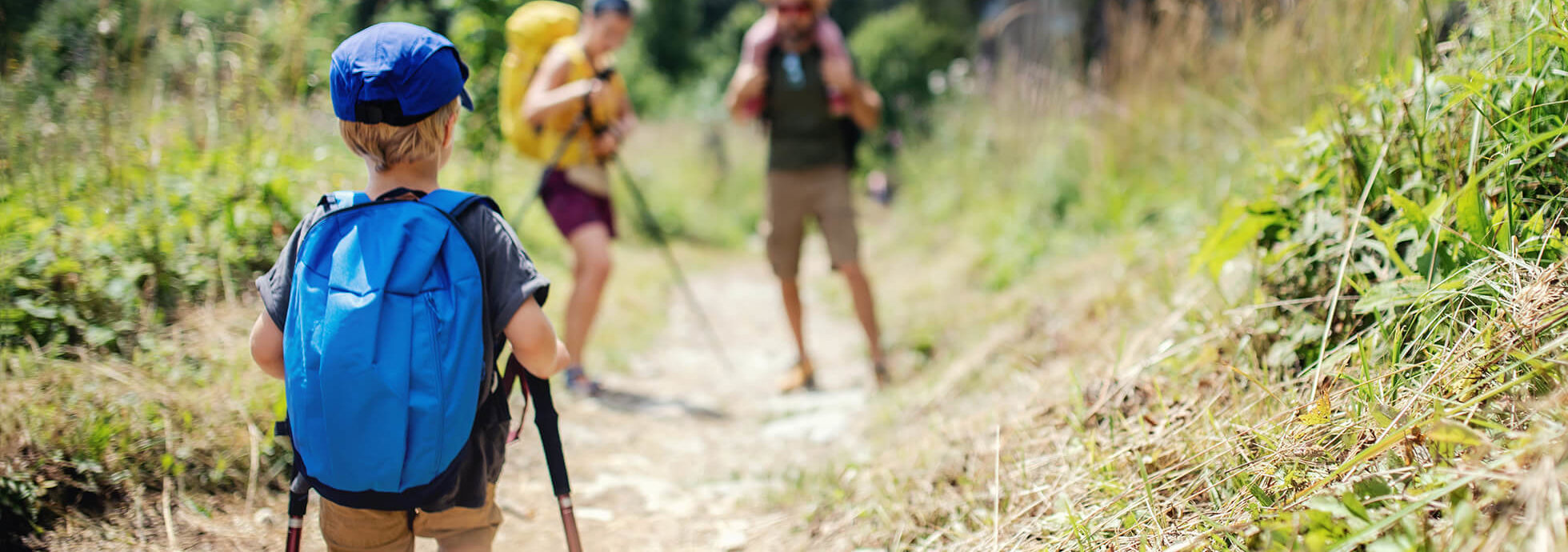 Happy family hiking